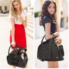 Dog Cat Pet Carrier Foldable Premium PU Leather Purse Portable Tote Bag