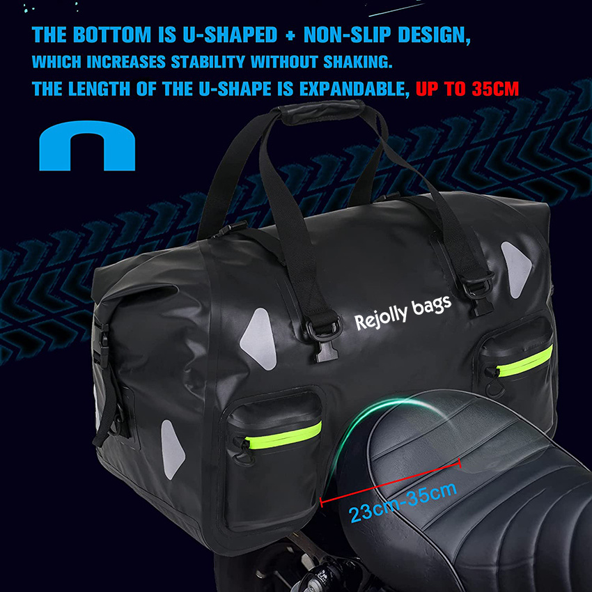 Dry Motorcycle Tail Bag 70L with Rope Straps and Inner Pocket Waterproof PVC 500d for Travel