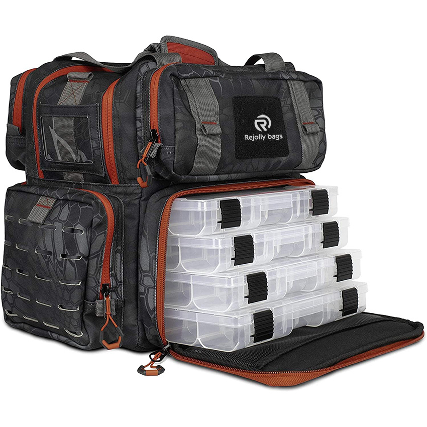 Fishing Pack with 4 Accessory Trays, Water Resistant PVC, Multiple Storage Pockets, Tool Bag, G-Hook Closure System Fishing Tackle Bag