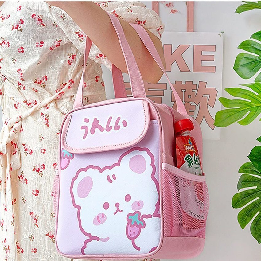 Kids Girls Lunch Box Insulated Cute Women Bear Keep Warm Lunch Tote Bag for School Work Picnics