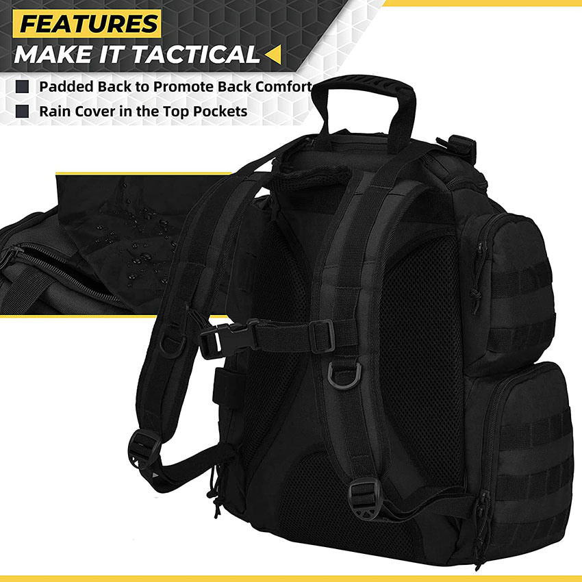 Military Style Backpack, Molle Tactical Range Bag for Shooting, Survival Camping, Hunting, Black Bag