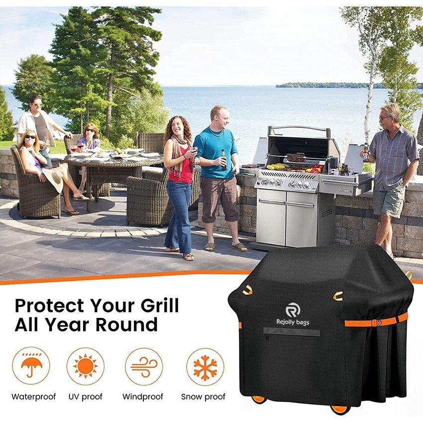 58 Inch Waterproof BBQ Grill Cover with 4 Reflective Handles & Straps, Special Fade and UV Resistant Material, Dust-Proof Windproof Rip-Proof Grill Cover