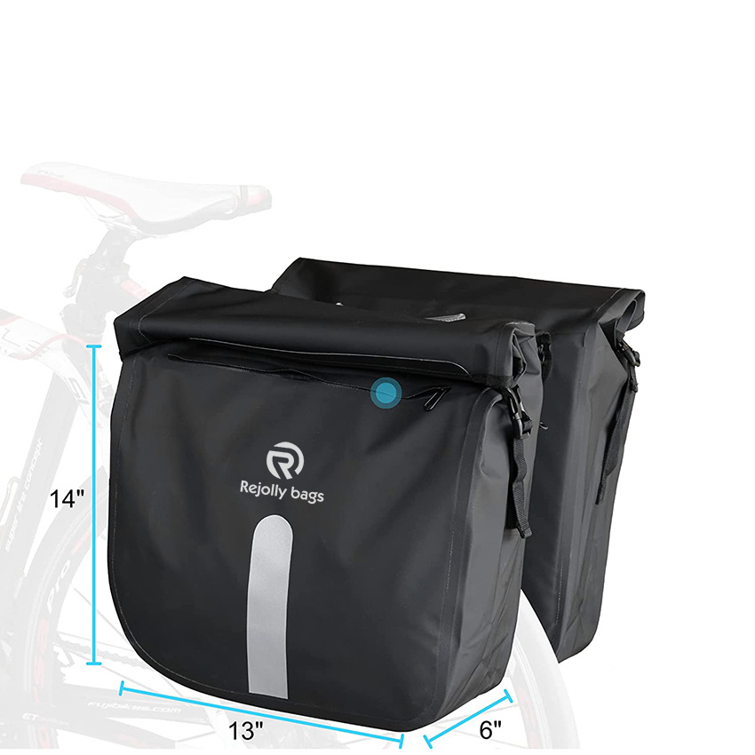 Waterproof Double Pannier Bike Bags Big Capacity for Rear Bicycle Rack, Carrying Handle, Safety Reflective Strips Bicycle Bag