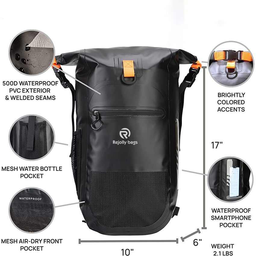 Lightweight Waterproof Dry Backpack with Phone Pocket for Kayaking, Camping, Hiking, Paddleboarding, Boating, Sailing, Floating Bag