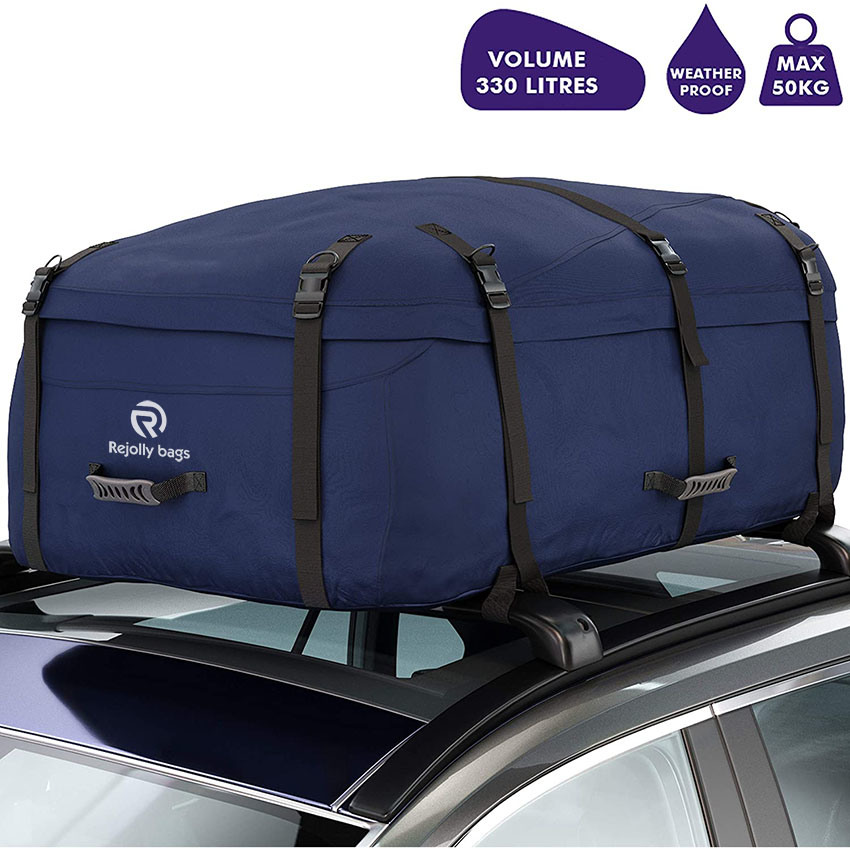 Large 330 Litres Soft Roof Box; Foldable Weather Resistant Roof Bag with Solid Base; Navy Blue Bag