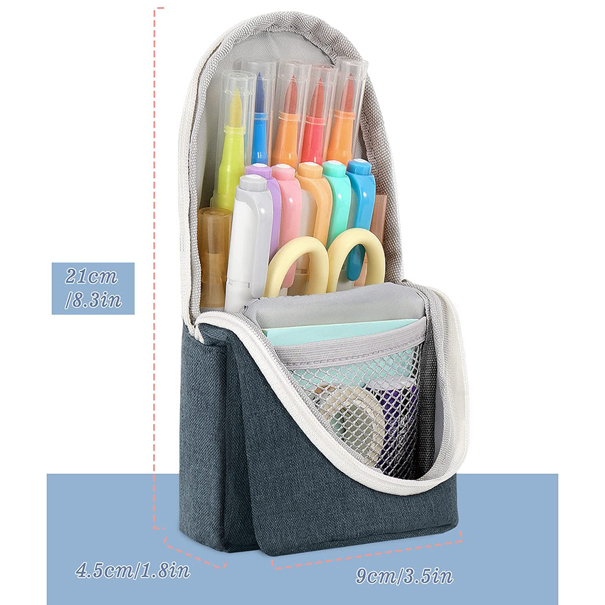 Spacious Pen Holder Polyester Stand Up Pencil Pouch Stationery Organizer with Zipper for School Office College Teen Student Pen Bag RJ21644