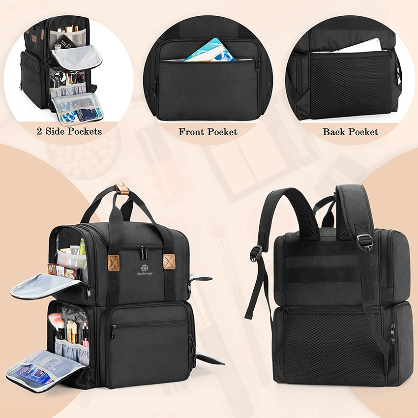 Makeup Backpack with 3 Inner Removable Pouches, Travel Makeup Bag with Multiple Pockets Cosmetic Bag RJ21676