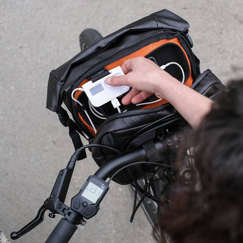 Weatherproof Messenger Bike Bag, Roll Top and Tech Pocket, Recycled Materials Bike Handlebar Pouch Bag