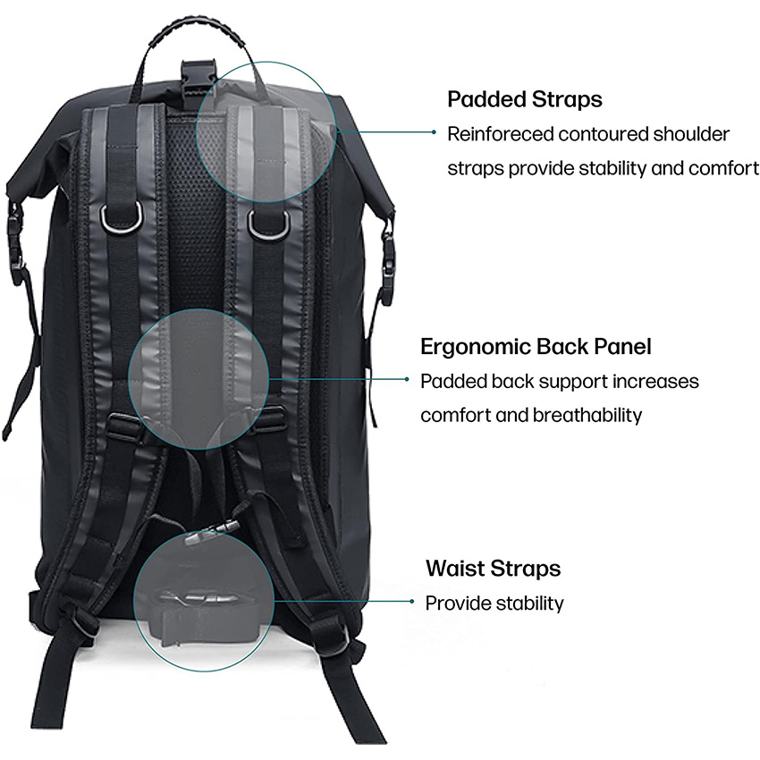 Tactical Waterproof Backpack 35L Rugged Roll-Top Closure with Waterproof Zipper Front Pocket and Cushioned Dry Bag