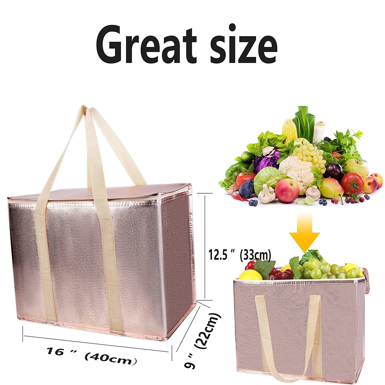 Extra Cooler Insulated Grocery Shopping Bag Reusable Heavy Duty Zipped Zipper Collapsible Tote Men Women for Car Recycled