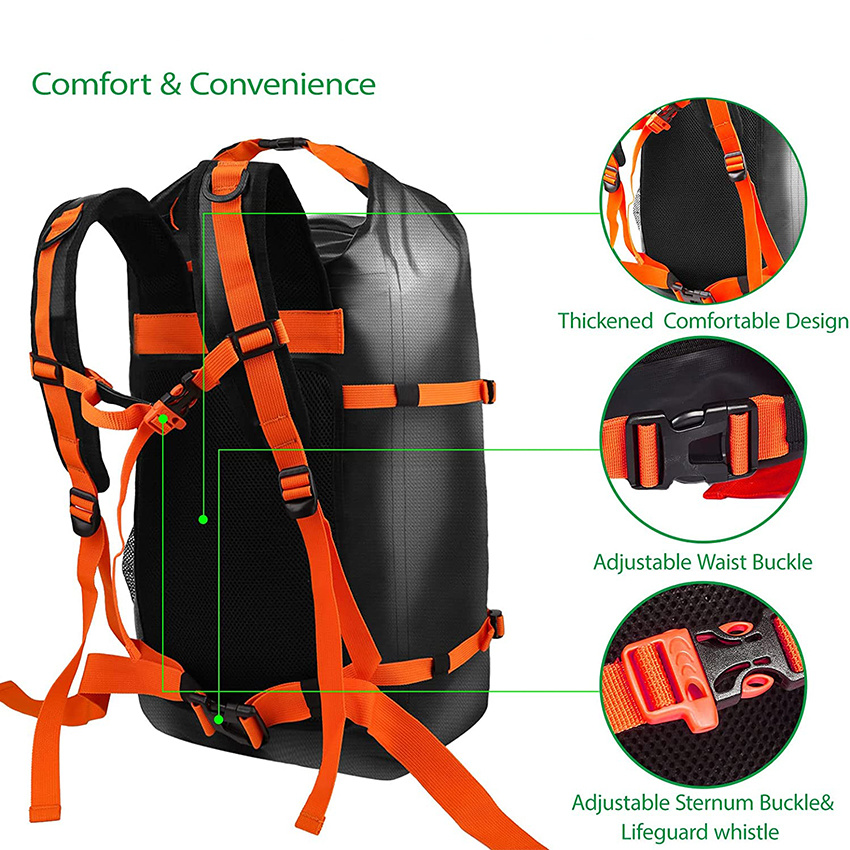 Waterproof Floating Backpack with Heavy Duty Roll-Top Closure and Exterior Zippered Pocket Dry Bag