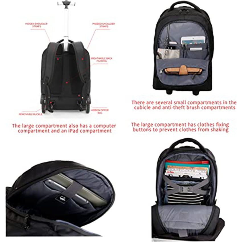 Waterproof Backpack with Wheels for Business, College Student and Travel Commuter, Carry on Rolling Bag