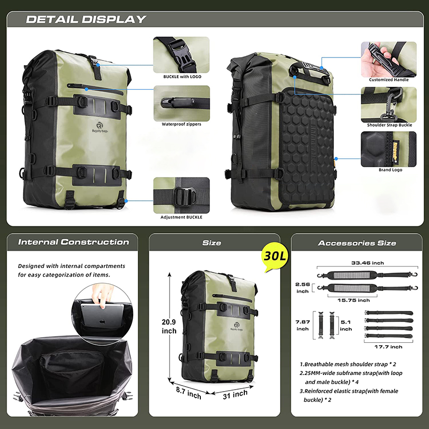 Waterproof Motorcycle Rear Seat Backpack Multifunctional Dry Rear Rack Trunk Bag RJ228351