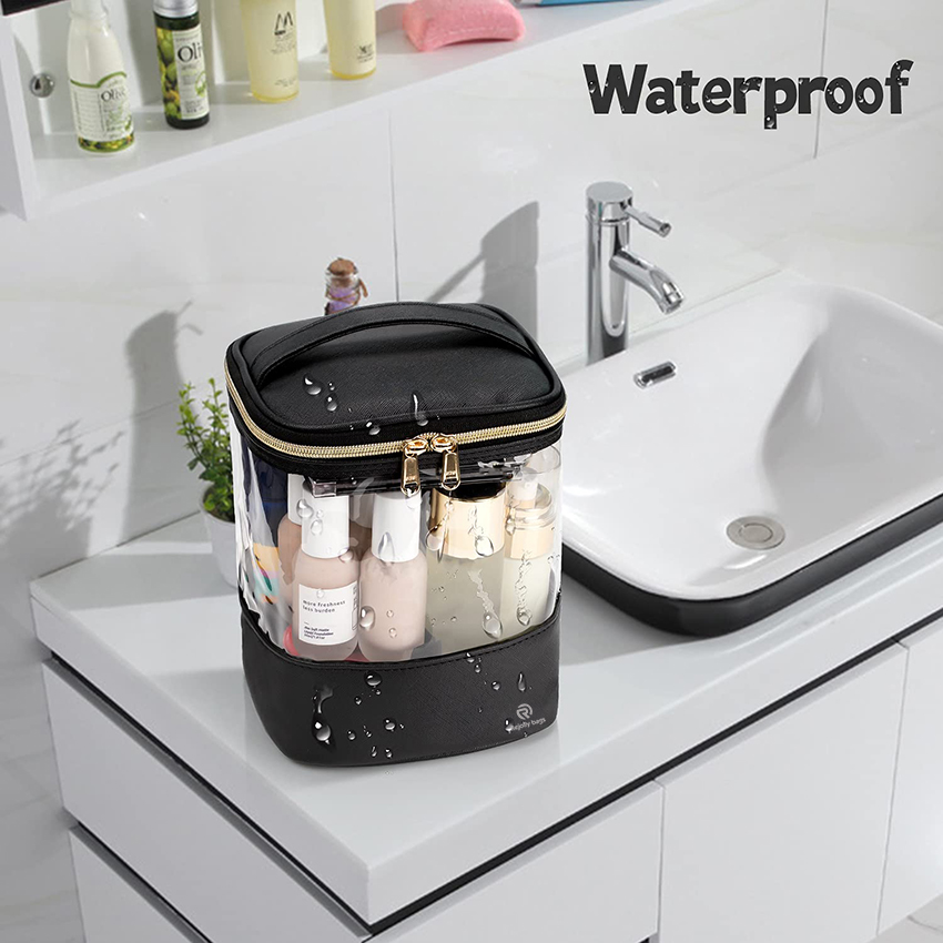 Travel Waterproof Cosmetic Bag Plastic Transparent Organizer Women Makeup Pouch with Handle Mesh Pockets Cosmetic Bag RJ21681