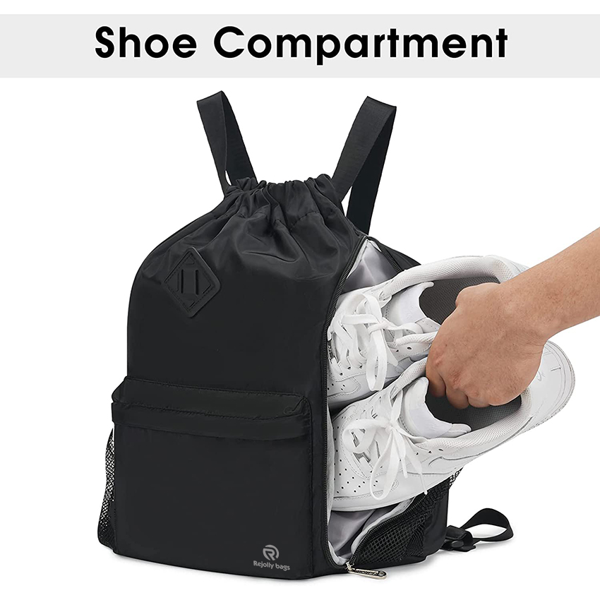 Drawstring Backpack Sports Gym Bag with Shoes Compartment, Water-Resistant String Backpack Cinch for Women Men Ball Bag RJ196121