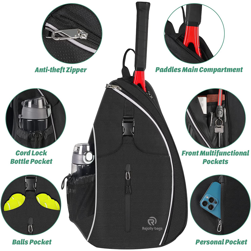 Tennis Sling Backpack Crossbody Water Resistant for Men Women, Holds Tennis Badminton Squash Rackets, Balls and Other Outdoors Sports Ball Bag RJ196136