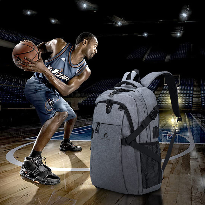 Basketball Backpack with USB Charging Port, Durable Men's Laptop Backpack for Outdoor with Ball Compartment Ball Bag RJ196101