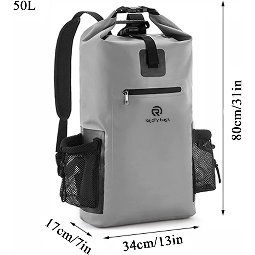 Floating Dry Backpack with Exterior Zippered Pocket and Side Mesh Bag, for Kayaking, Swimming, Rafting Dry Bags RJ228393