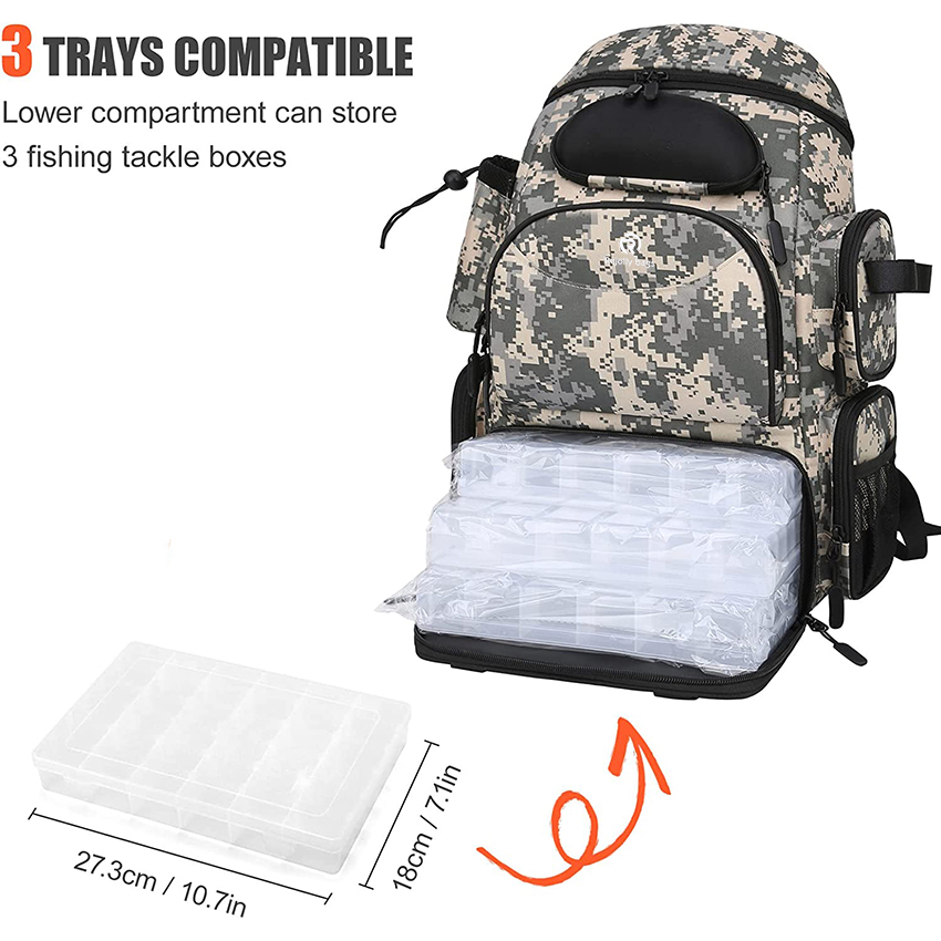 Fishing Tackle Backpack with 3 Fishing Tackle Trays Boxes Waterproof Fishing Tackle Storage Fishing Bags RJ21792
