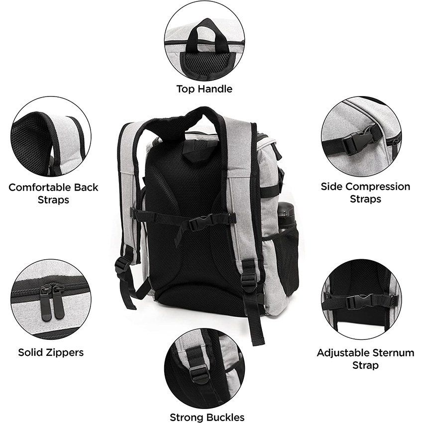 Large Gray Adult Sports Gym Backpack for Men and Women with Ball Compartment for Basketball, Volleyball, Soccer Ball Bag RJ19688