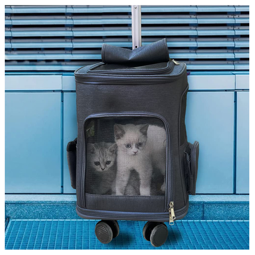 Wheeled Pet Carrier Backpack Pet Stroller Travel Carrier Car Seat for Small Dogs Cats Puppies