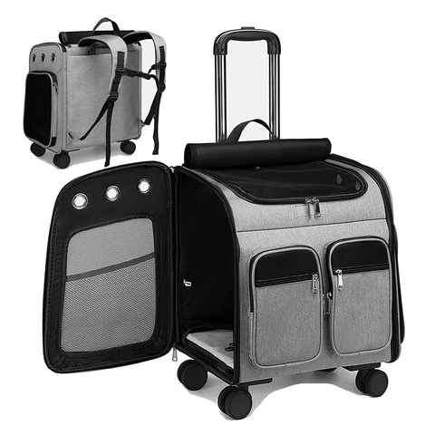 Storage Pockets Pet Travel Carrier Removable Rolling Pet Backpack for Dogs Cats