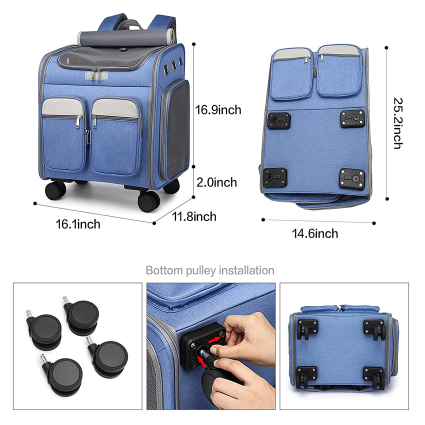 Comfort Rolling Wheels Pet Bag Carrier Ventilation Dog Supplies Storage Backpack