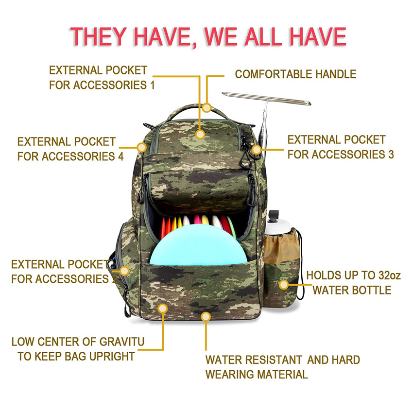 High Quality Disc Golf Backpack Lightweight Frisbee Bag Disc Golf Sports Camouflage Bag