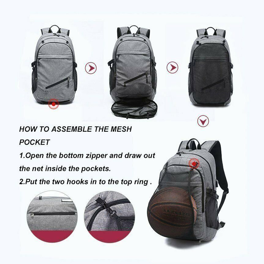 Basketball Backpack USB Charge Schoolbag Lightweight Daypack for Travel Hiking Cycling
