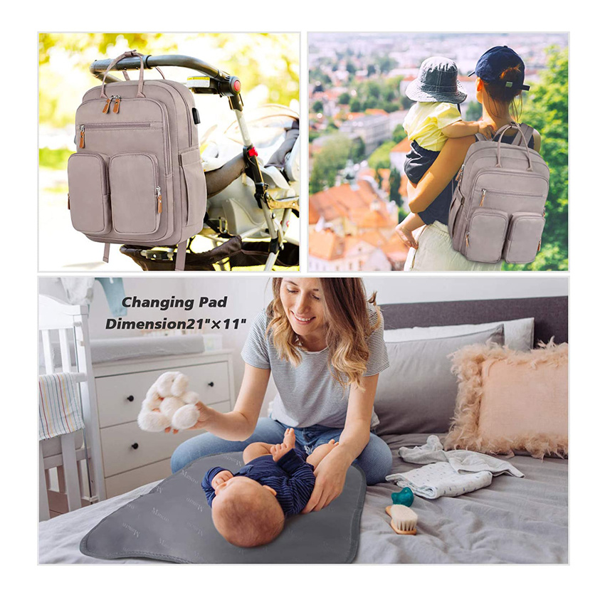 Baby Diaper Bag Backpack Nappy Baby Bags Large Capacity Waterproof Bag with USB Charging Port