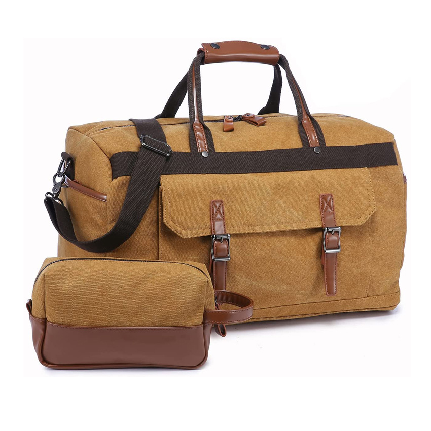Overnight Carry on Tote Bag Canvas Travel Duffle Bag with Shoes Bag and Toiletry Bag