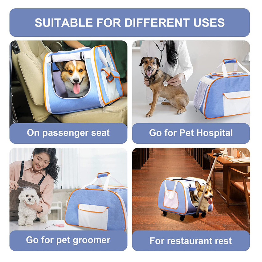 Pet Carrier with Wheels for Small Dogs Collapsible Medium Dog Carrier with Telescopic Handle