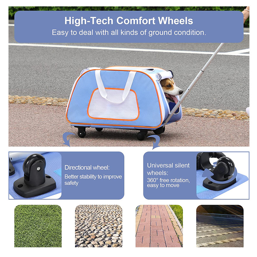 Pet Carrier with Wheels for Small Dogs Collapsible Medium Dog Carrier with Telescopic Handle