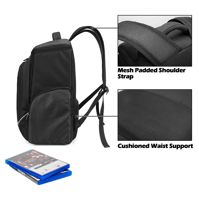 Gaming Console Backpack Travel Carrying Bag with Multiple Pockets for Laptop and Gaming Accessories