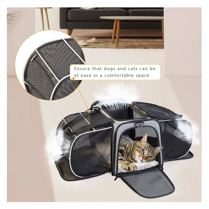 Airline Approved Pet Dog Cat Soft Sided Carrier 2 Side Expandable Collapsible Cat Carrier