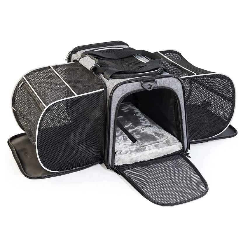 Airline Approved Pet Dog Cat Soft Sided Carrier 2 Side Expandable Collapsible Cat Carrier
