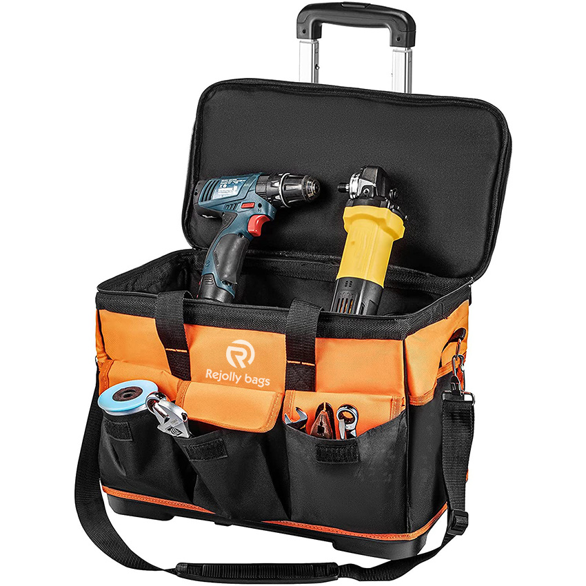 Rolling 18in Tool Bag with Wheels, 17 Pockets 110lb Load Capacity Telescoping Handle Tool Bag