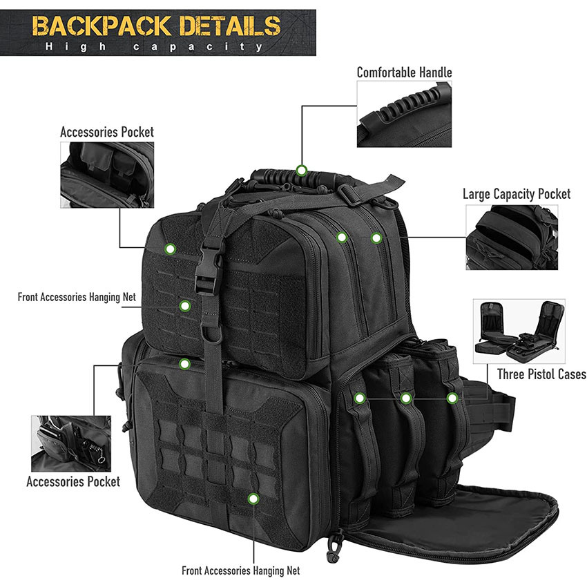 Military Style Tactical Range Backpack Bag, Range Activity Bag for Handgun and Ammo Hunting Shooting Bag