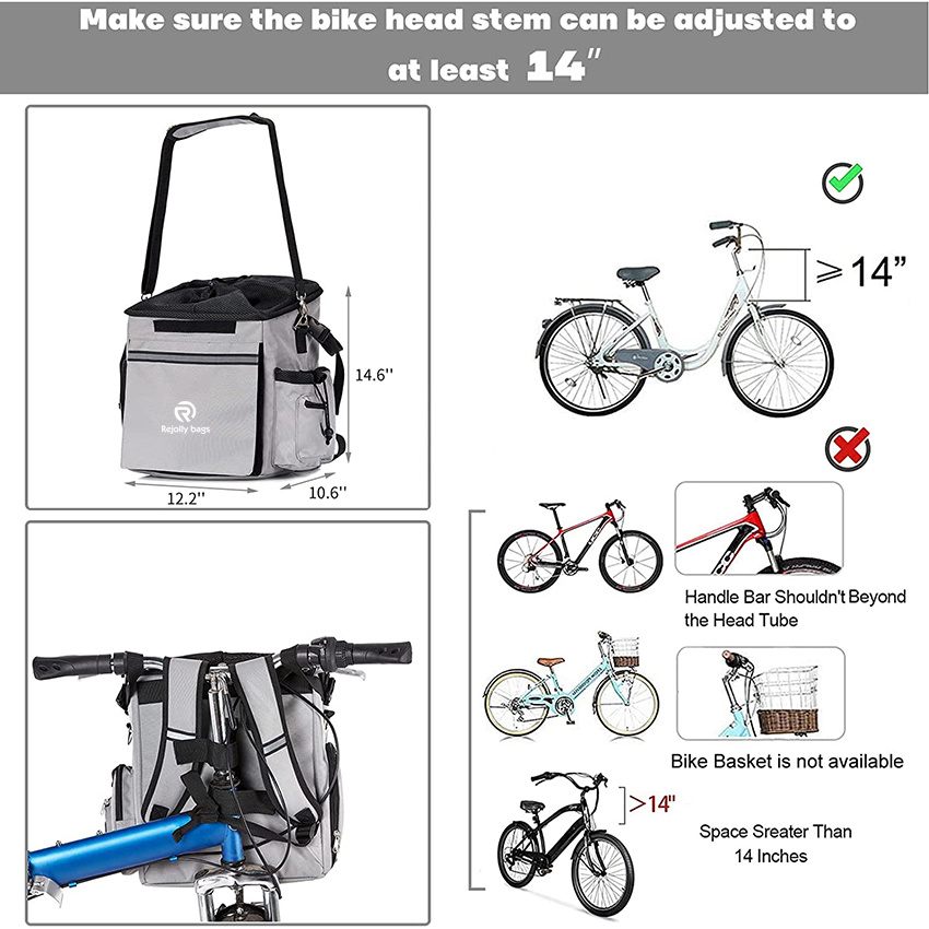 Pet Bicycle Carrier Waterproof Dog Bike Basket Bag with Reflective Stripe Pet Bike Basket Adjustable Shoulder Strap Travel Safe Dog Backpack