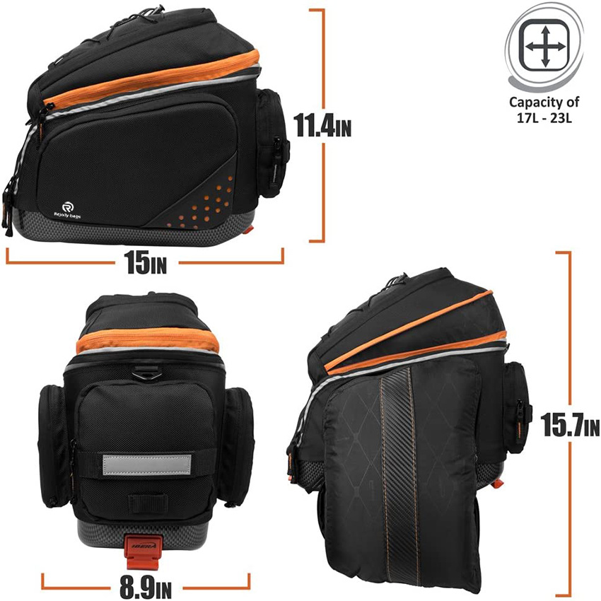 2 in 1 Commuter Bicycle Trunk Bag with Expandable Panniers Clip on Quick Release Design and Detachable Shoulder Strap