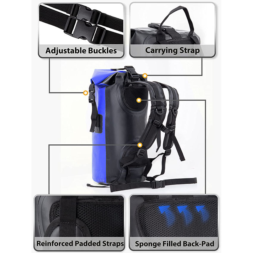 Waterproof Backpack, 35L Dry Bag with Roll-Top Closure, Front Zippered Pocket Soft Cushioned Back-Padded, Ipx8 Case for Kayaking Boating Rafting Fishing Bag