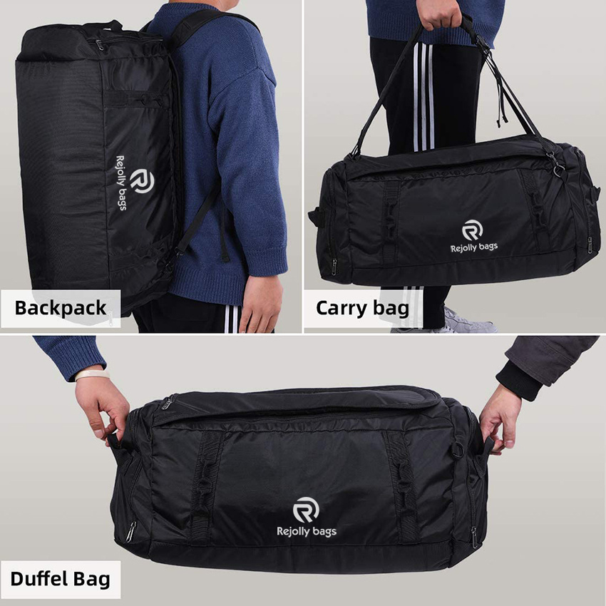 Travelling Foldable Carryon Black Duffel Bag with Shoes Compartment for Camping Touring Waterproof & Tear Resistant Weekender Duffel Bag