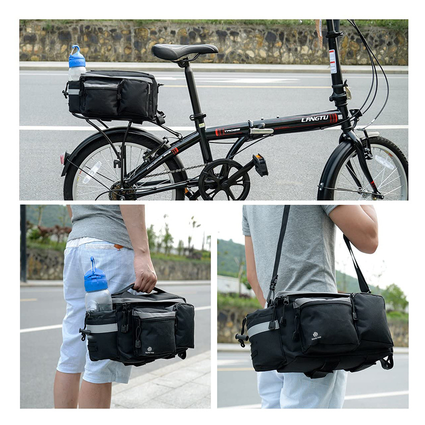 Convertible Bike Bicycle Bag Rear Rack Seat Pannier Trunk Pack with Cup Holder