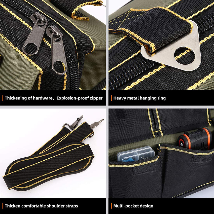 600d Oxford Wide Mouth Tool Bag with Water Proof Organizer Bag for Men with Adjustable Shoulder Strap Tool Bag