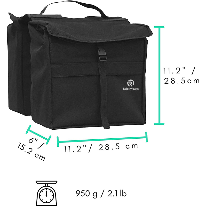 Top Load Double Pannier Water Resistant Cycling Side Bags Large, Carrying Handle, Reflective Spots Bicycle Bag