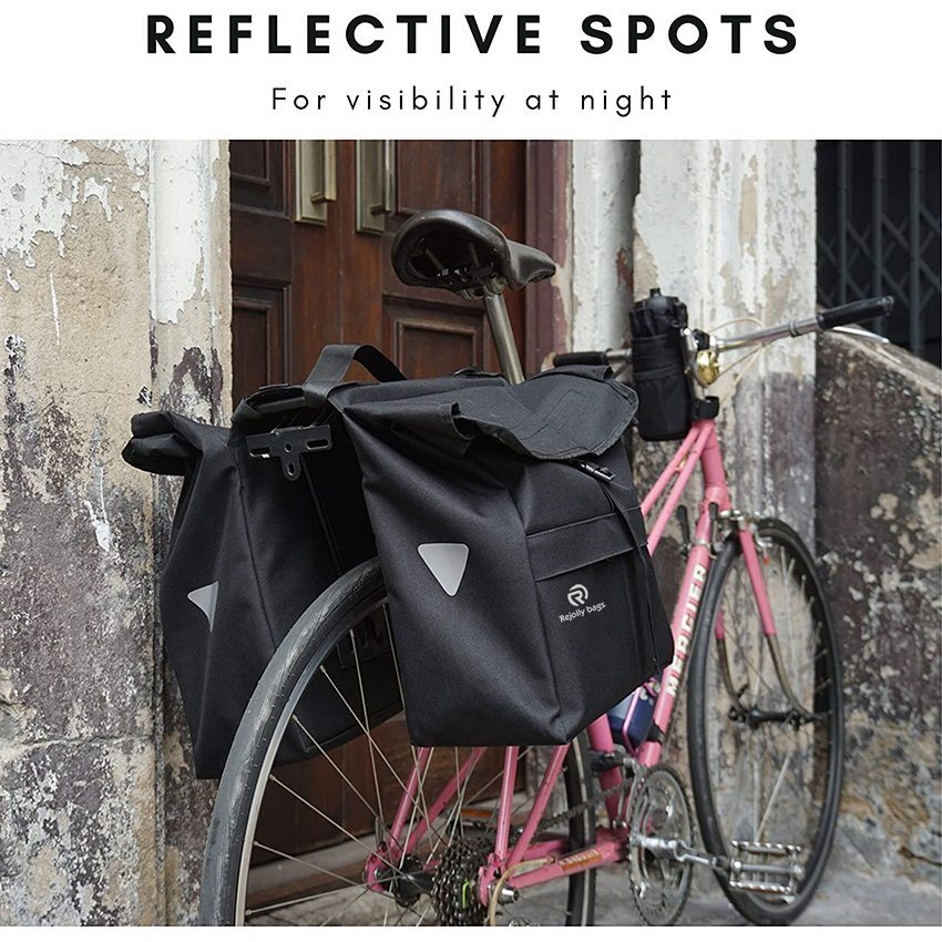 Top Load Double Pannier Water Resistant Cycling Side Bags Large, Carrying Handle, Reflective Spots Bicycle Bag