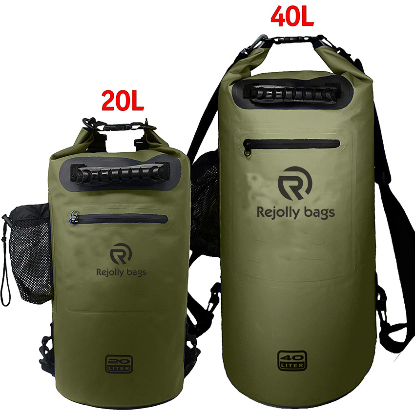 Waterproof Dry Bag with Easy Access Front Zippered Pocket, Side Pocket, Padded Shoulder Straps, and Grab Handle for All Water Sports Dry Bag