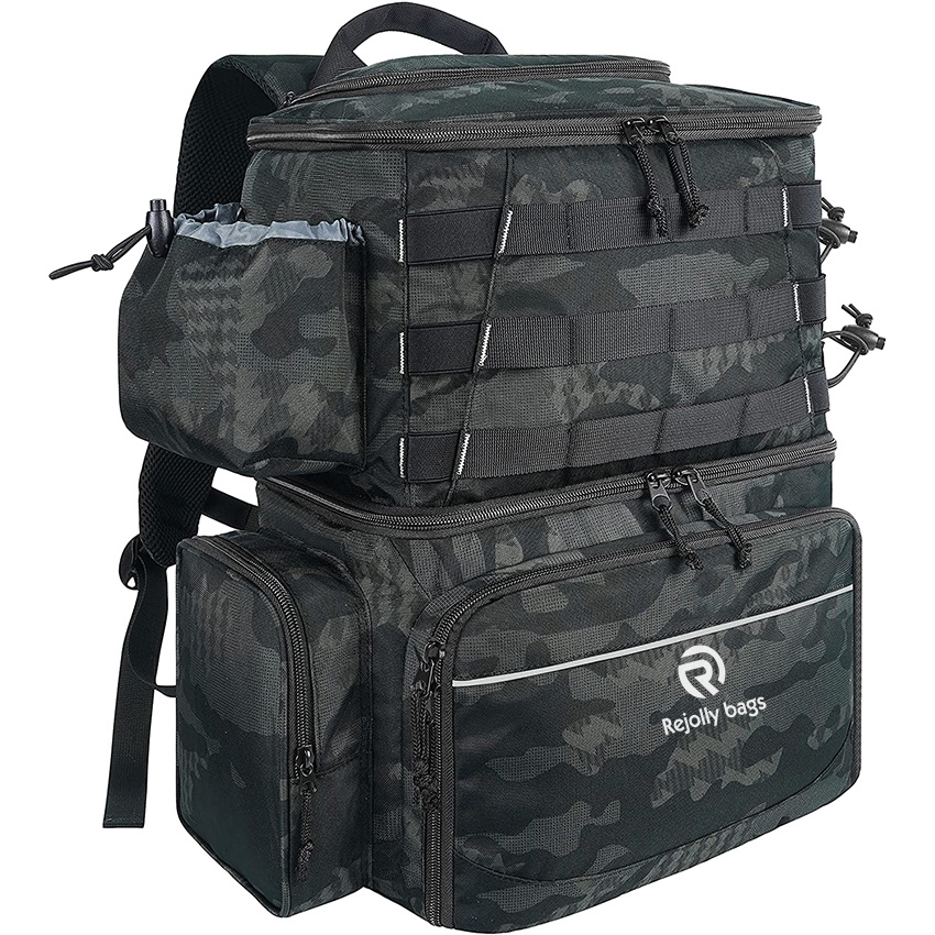 Large Fishing Bag with Rod Holders for 4 Trays Saltwater Resistant Tackle Bag with Waterproof Bottom for Storage Gear Fishing Rod Bags