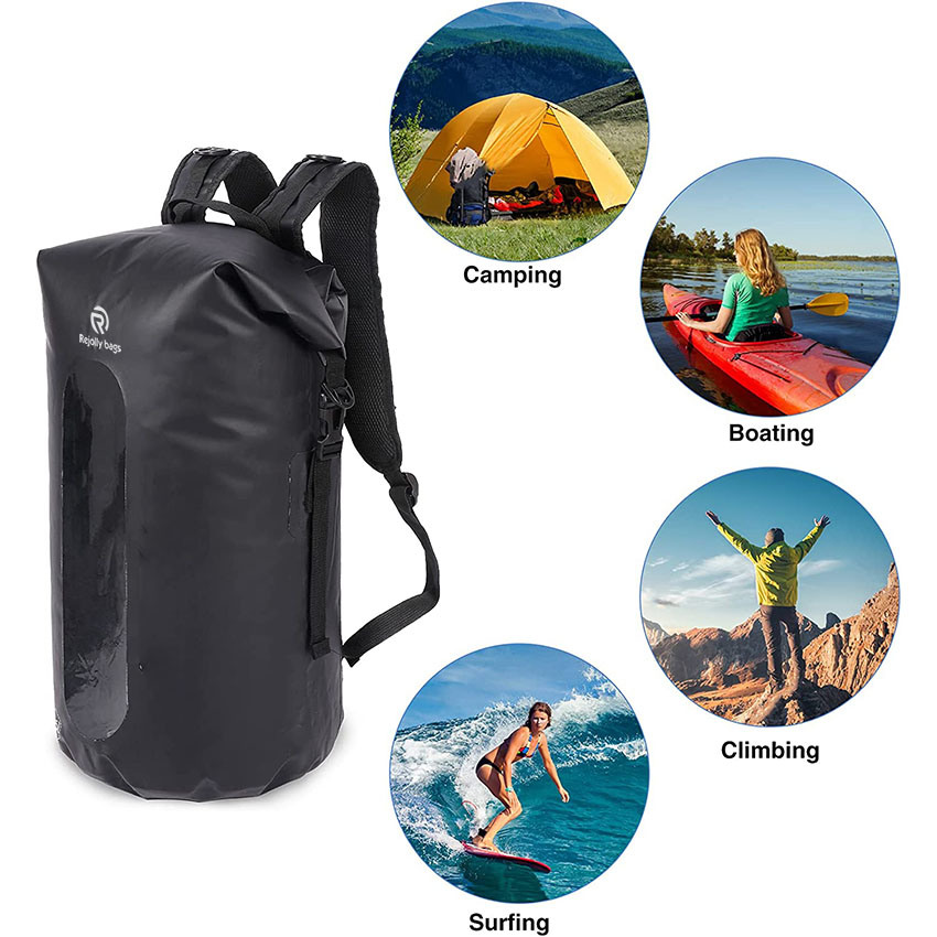35L Waterproof Backpack, Lightweight Dry Bag Backpack for Hiking, Kayaking, Boating, Fishing Black/Blue Bag