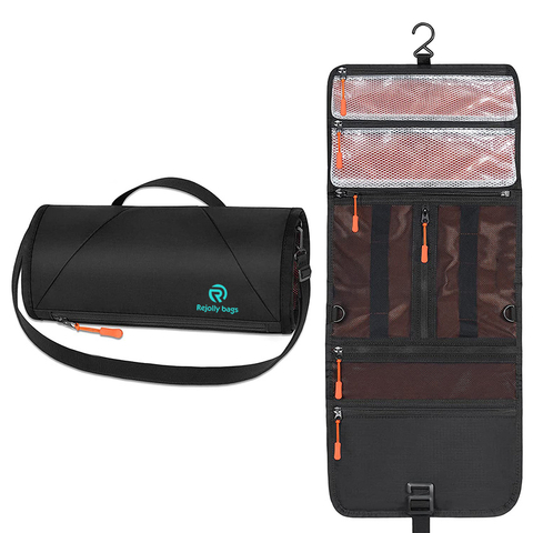 Hanging Travel Toiletry Bag with Hook and Shoulder Strap, Roll up Bathroom Shaving Bag Toiletries Organizer Kit for Traveling Hygiene Toiletry Bag
